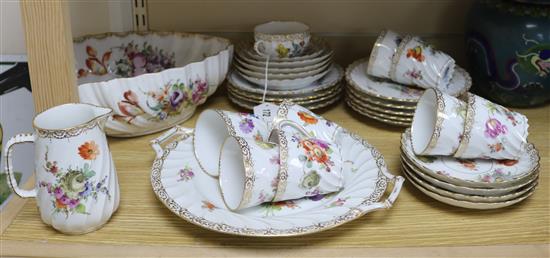 A Dresden part dinner service and a Dresden heart shaped dish largest length 28cm